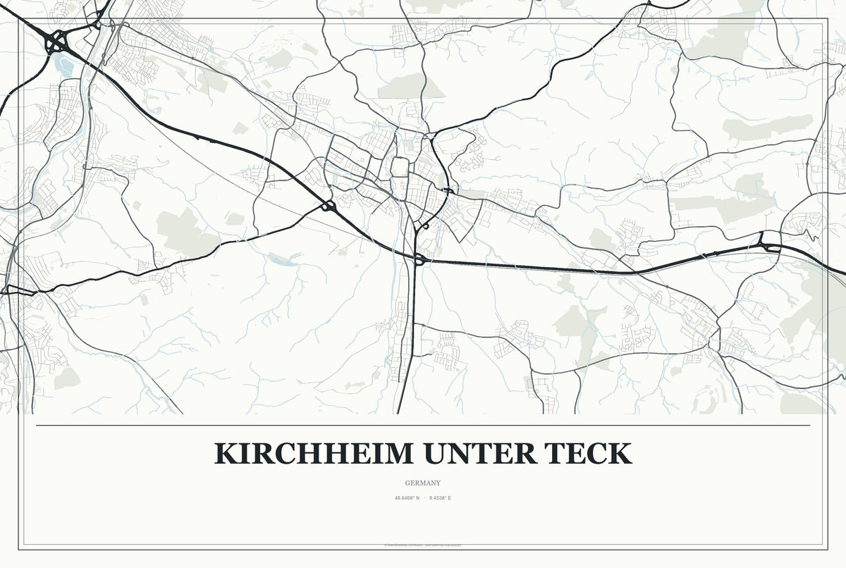 Kirchheim unter Teck, Germany City Map Aluminum Sign in Gallery Air style