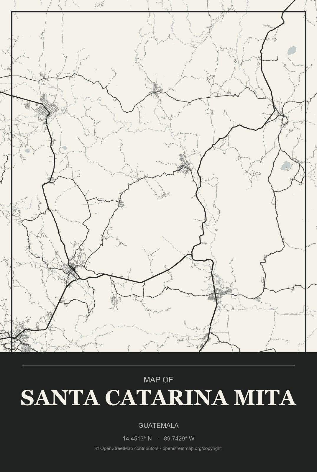 Santa Catarina Mita, Guatemala City Map Aluminum Sign in Museum Plaque style