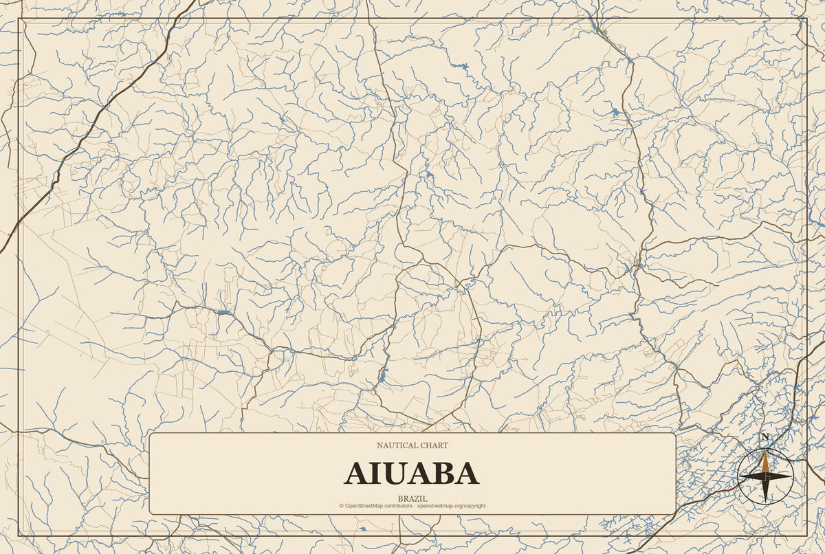 Aiuaba, Brazil City Map Aluminum Sign in Heritage Nautical style