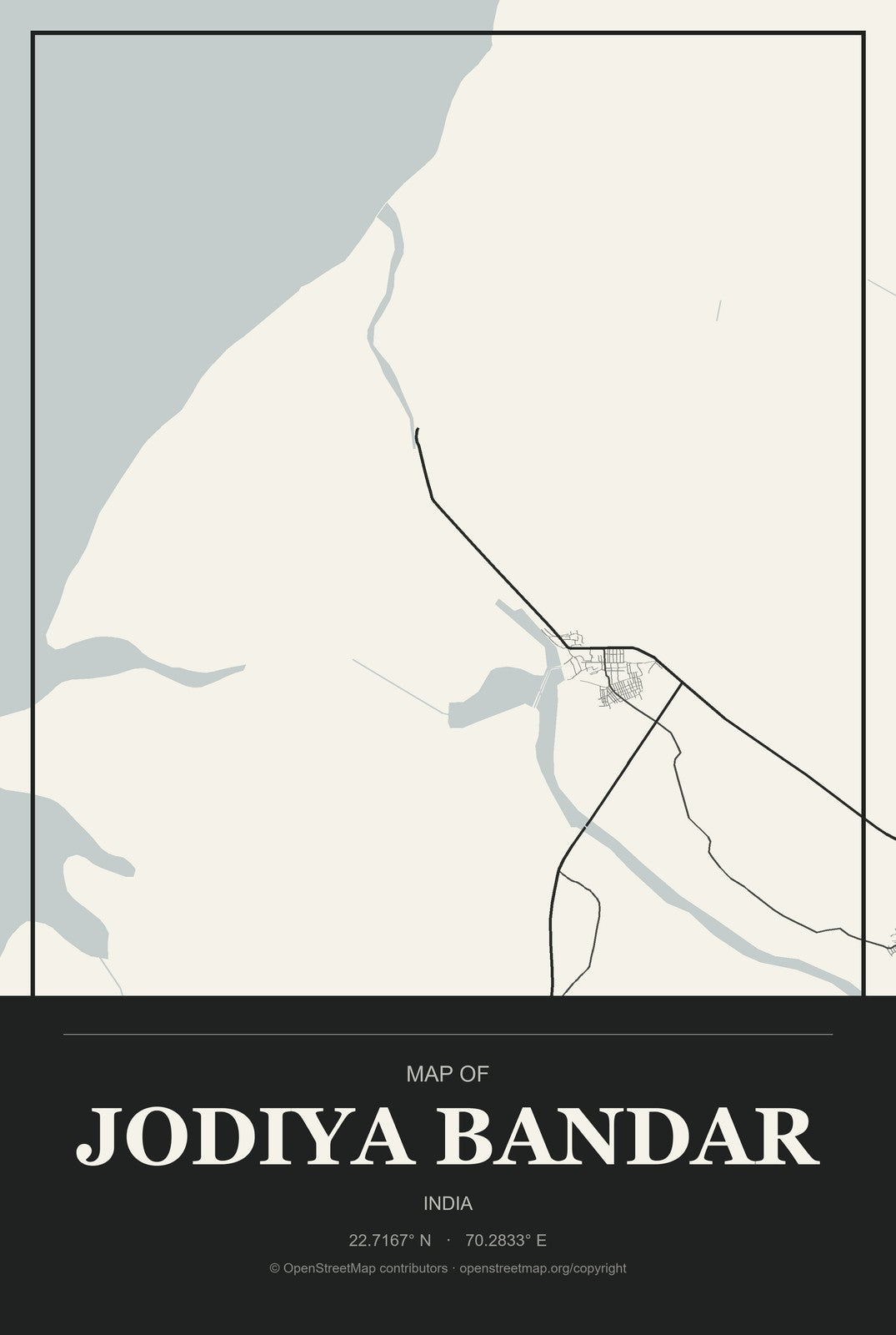 Jodiya Bandar, India City Map Aluminum Sign in Museum Plaque style