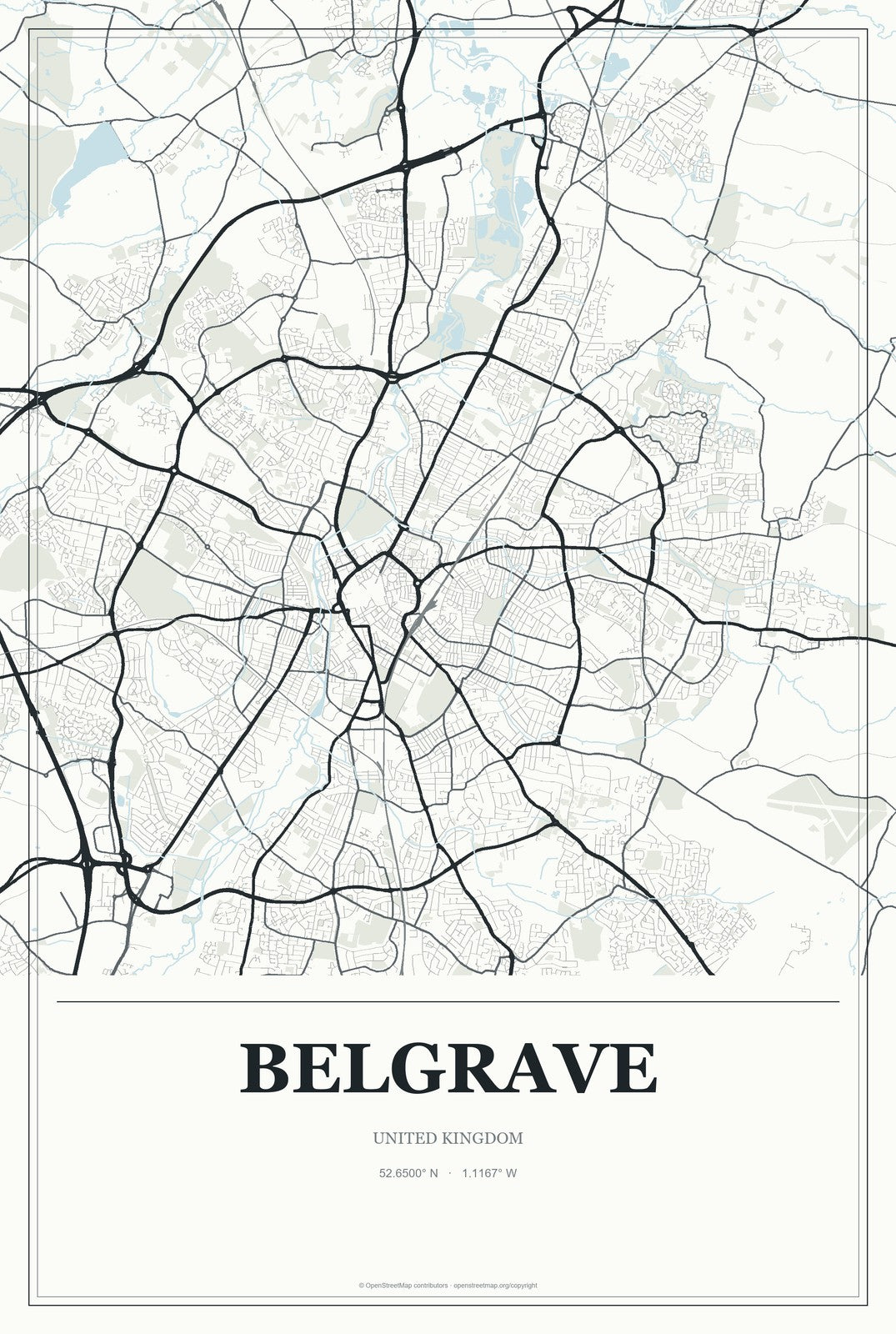 Belgrave, United Kingdom City Map Aluminum Sign in Gallery Air style