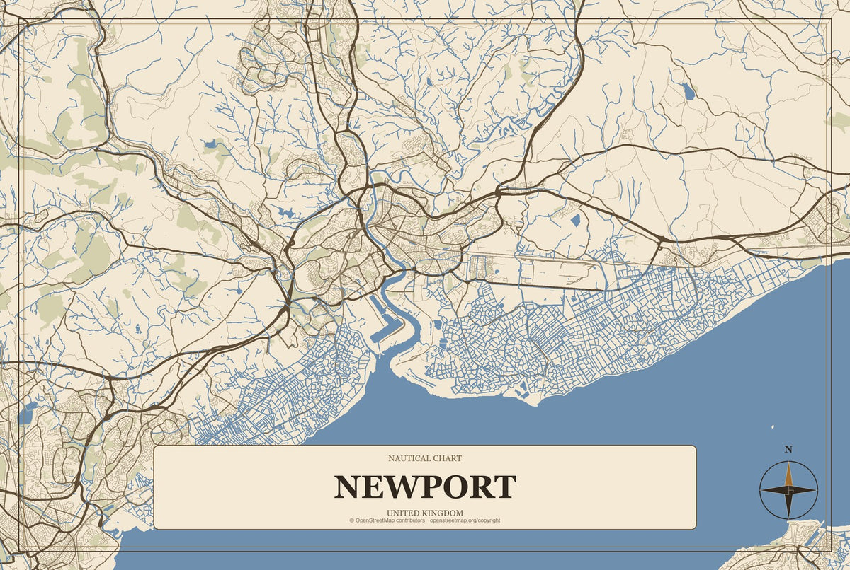 Newport, England, United Kingdom City Map Aluminum Sign in Heritage Nautical style