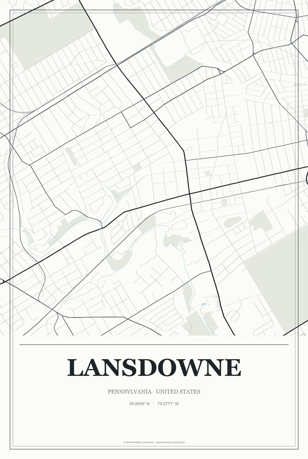 Lansdowne, Pennsylvania City Map Aluminum Sign in Gallery Air style