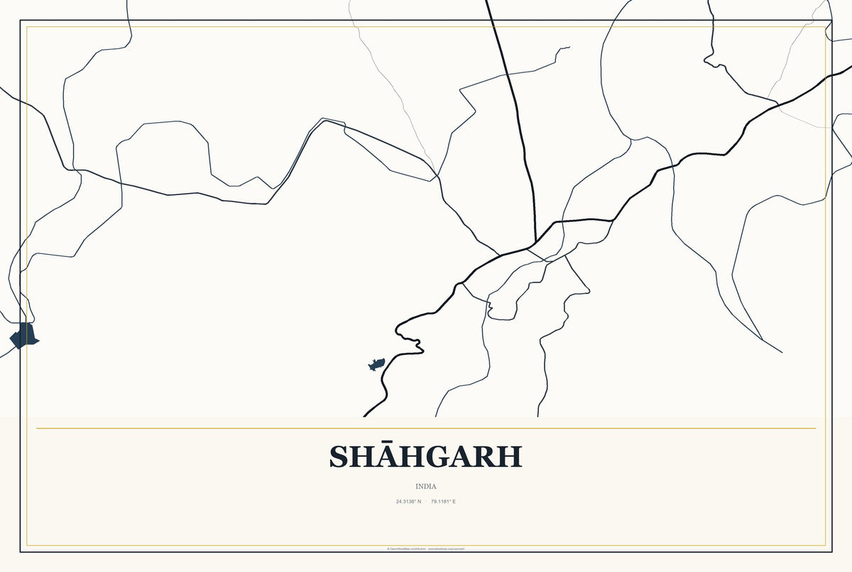 Shāhgarh, India City Map Aluminum Sign in Citrine Modern style