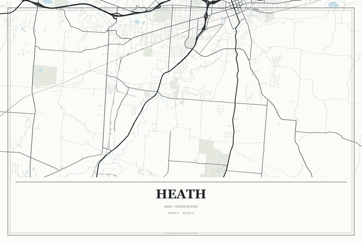 Heath, Ohio City Map Aluminum Sign in Gallery Air style