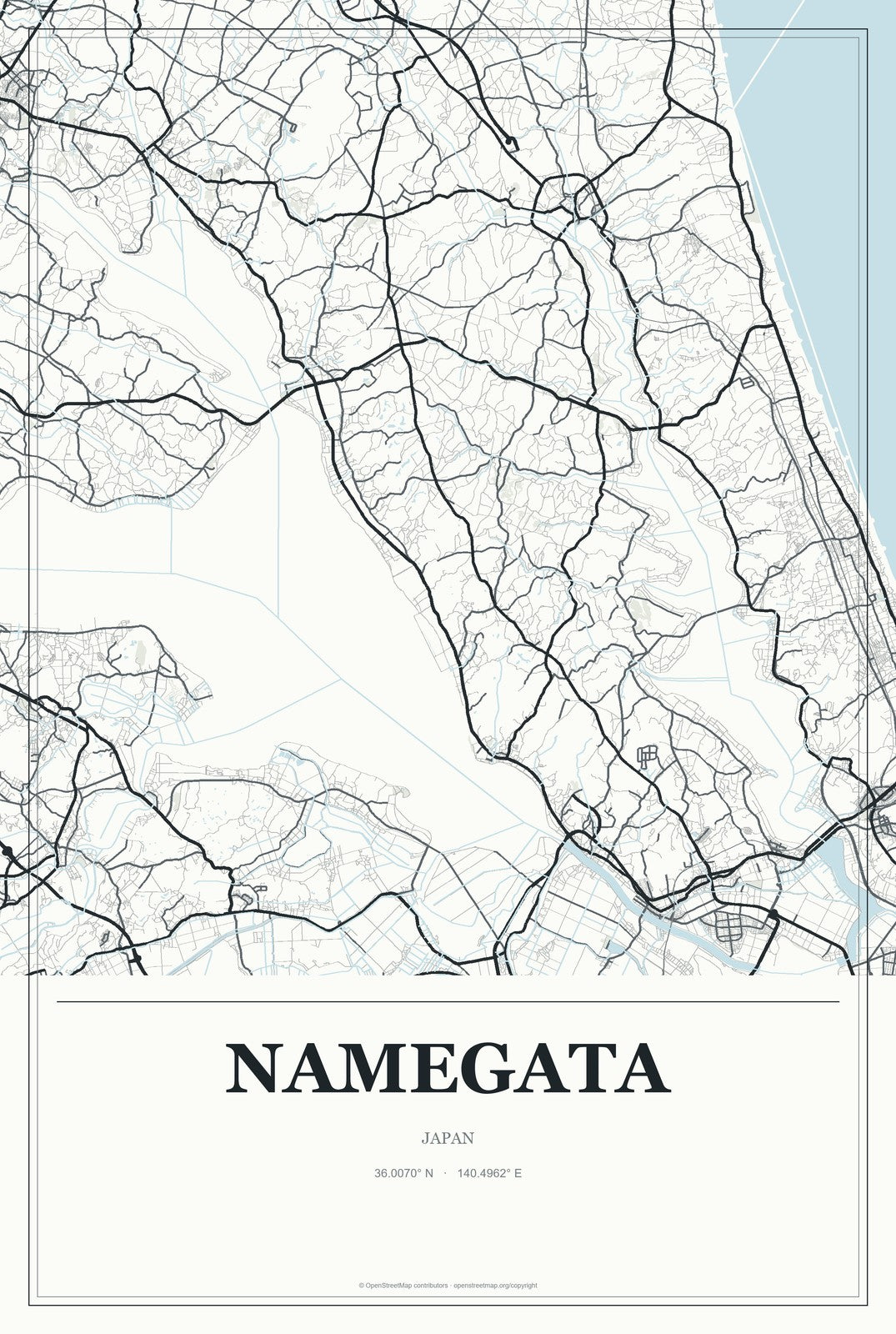 Namegata, Japan City Map Aluminum Sign in Gallery Air style