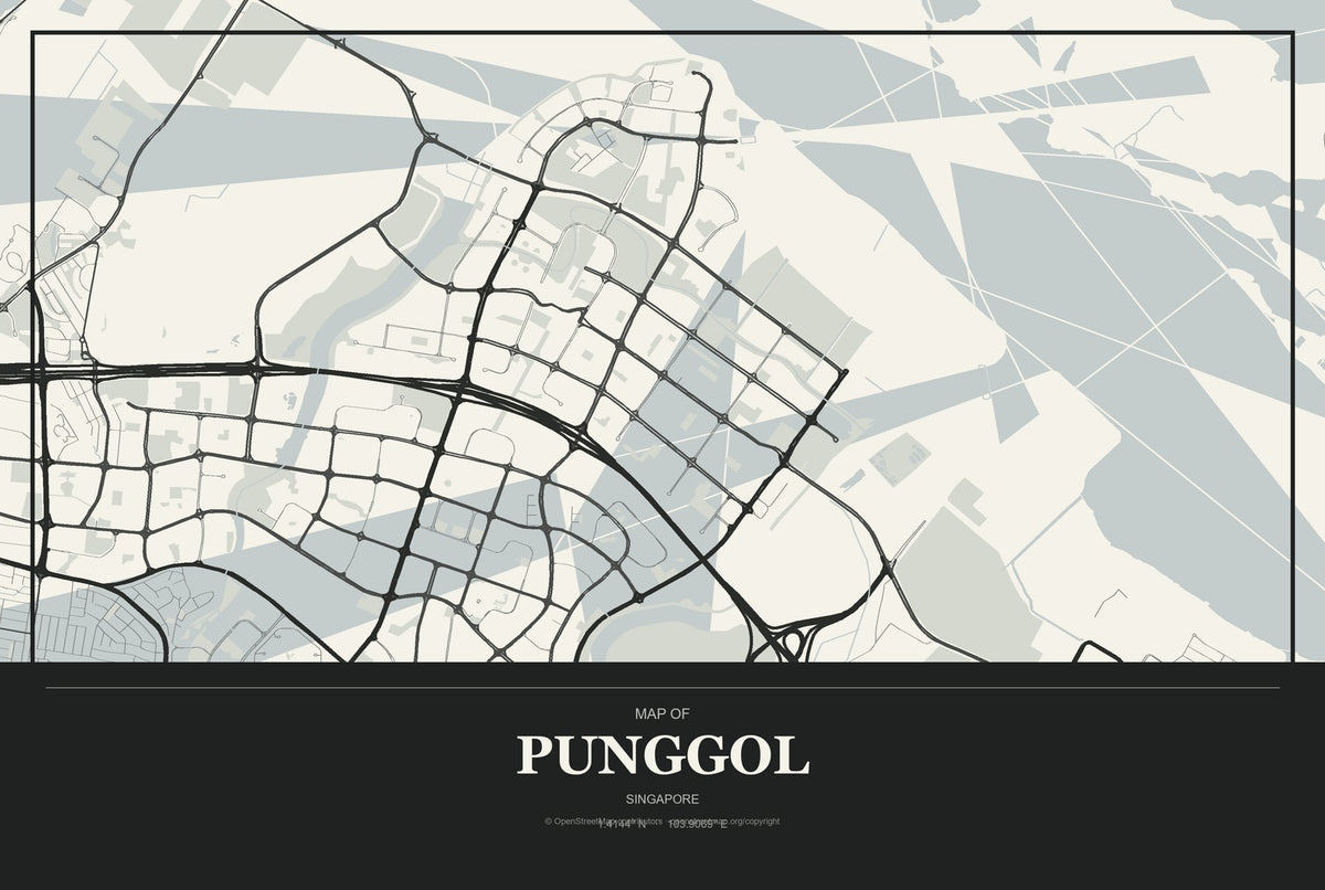 Punggol, Singapore City Map Aluminum Sign in Museum Plaque style