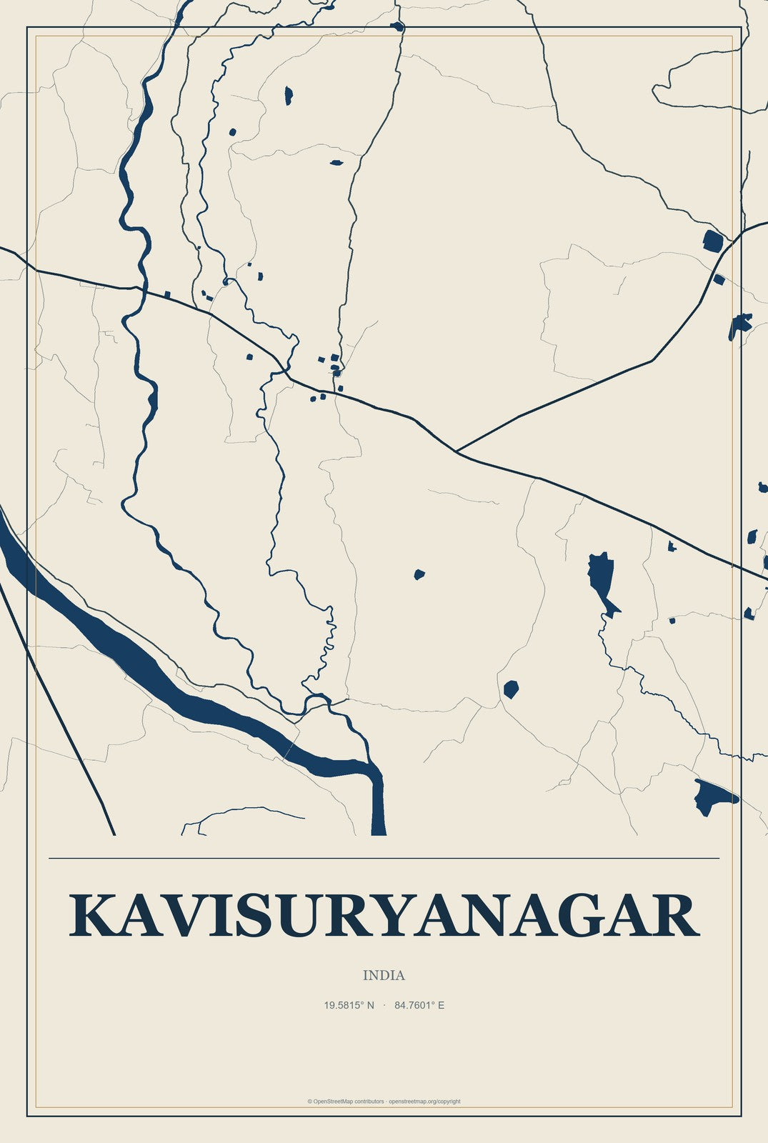 Kavisuryanagar, India City Map Aluminum Sign in Coastal Cutout style