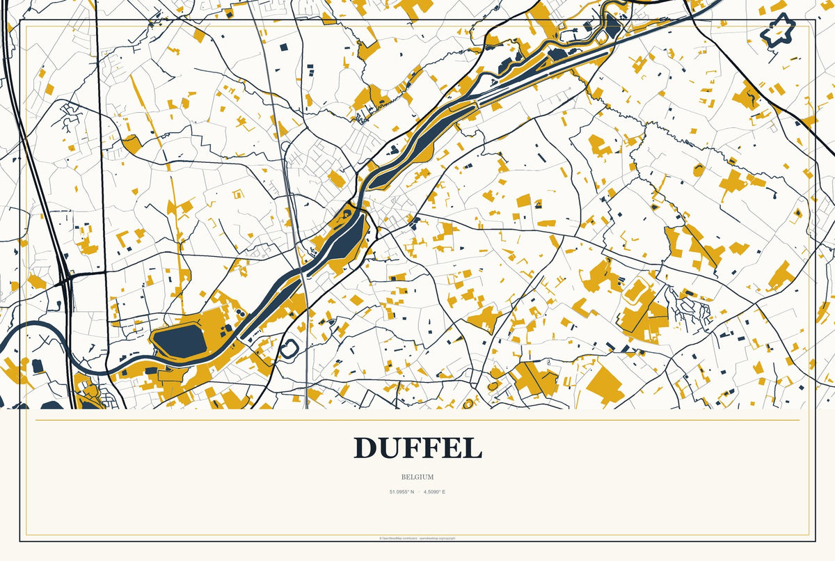 Duffel, Belgium City Map Aluminum Sign in Citrine Modern style