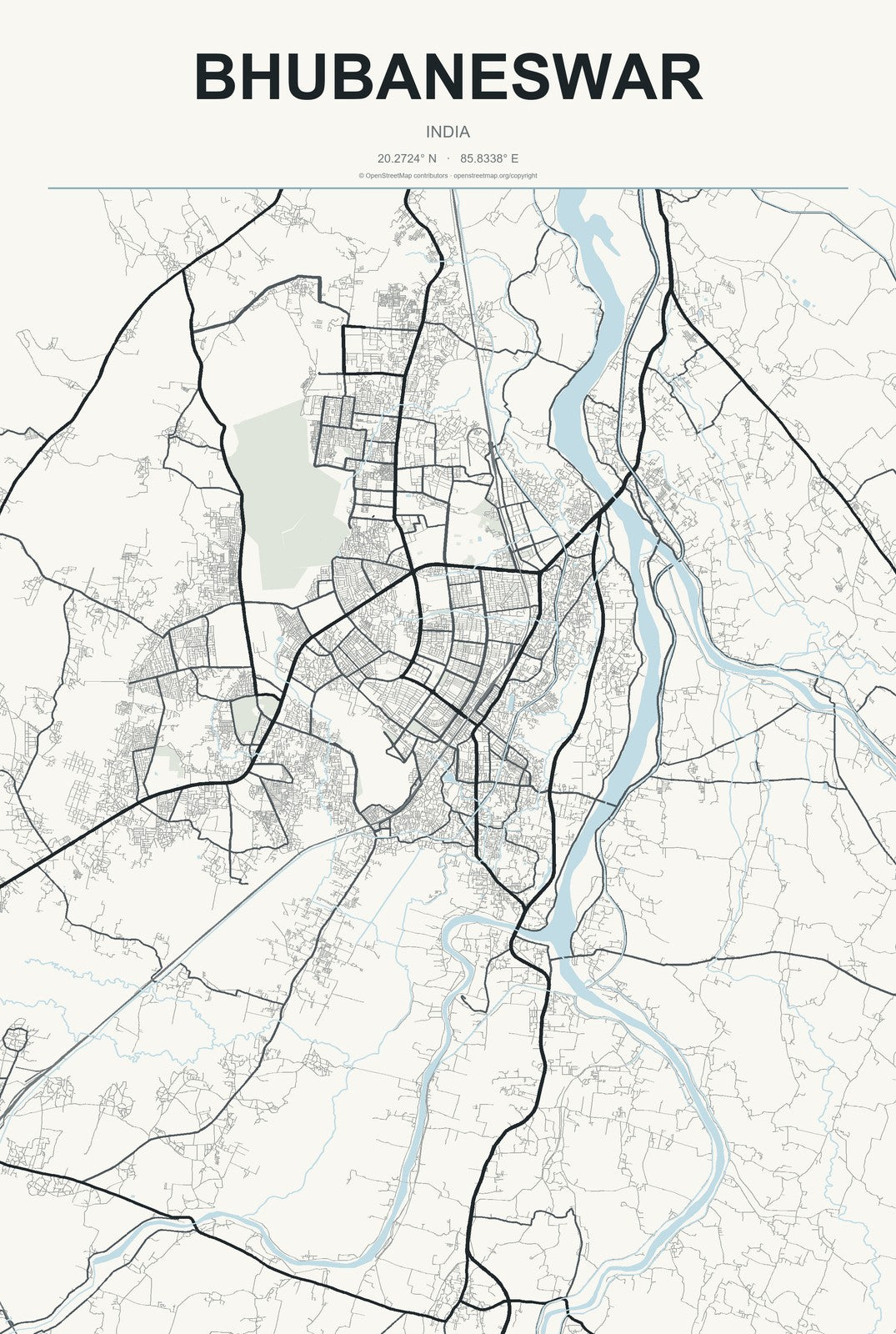 Bhubaneswar, India City Map Aluminum Sign in Headline Atlas style