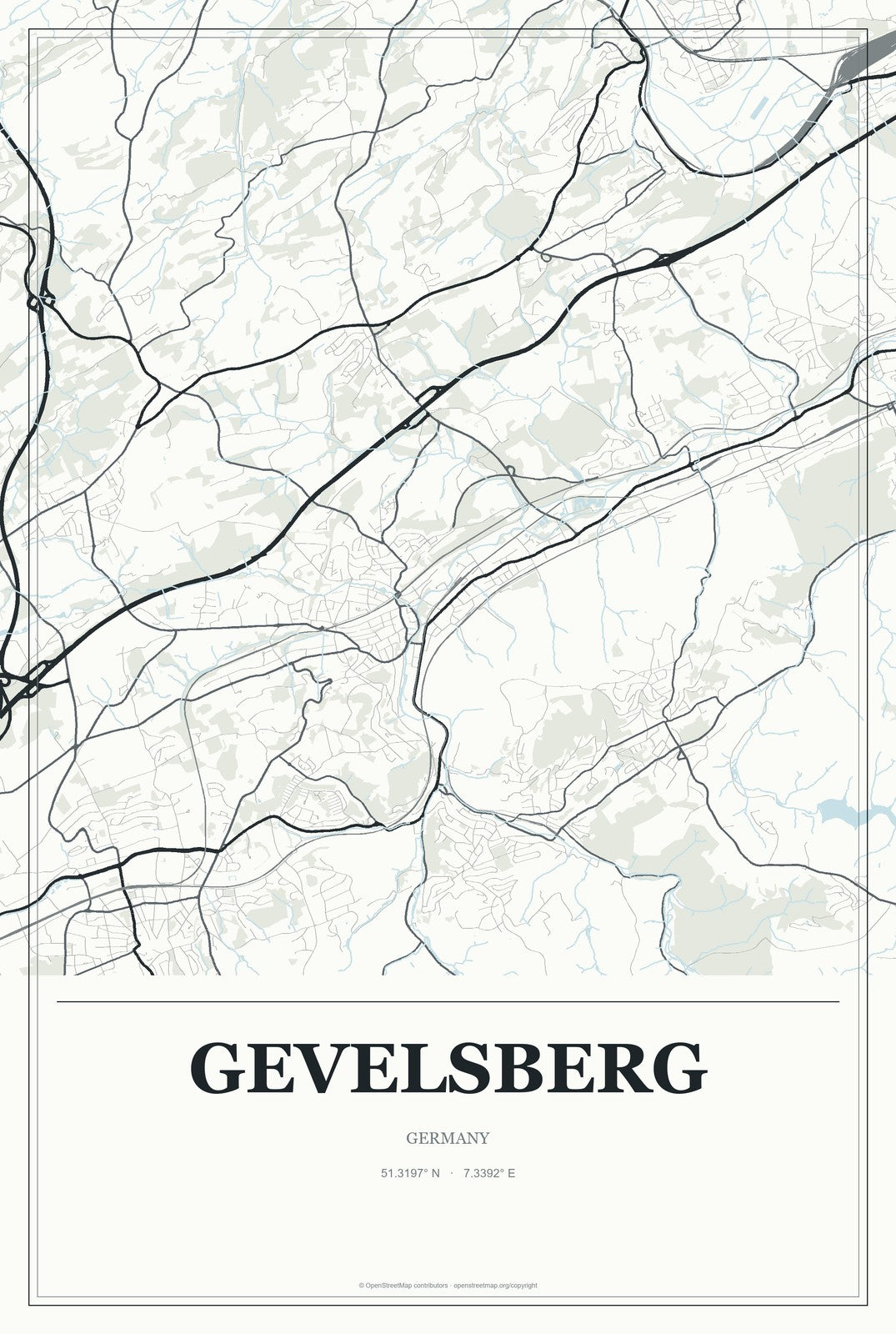 Gevelsberg, Germany City Map Aluminum Sign in Gallery Air style