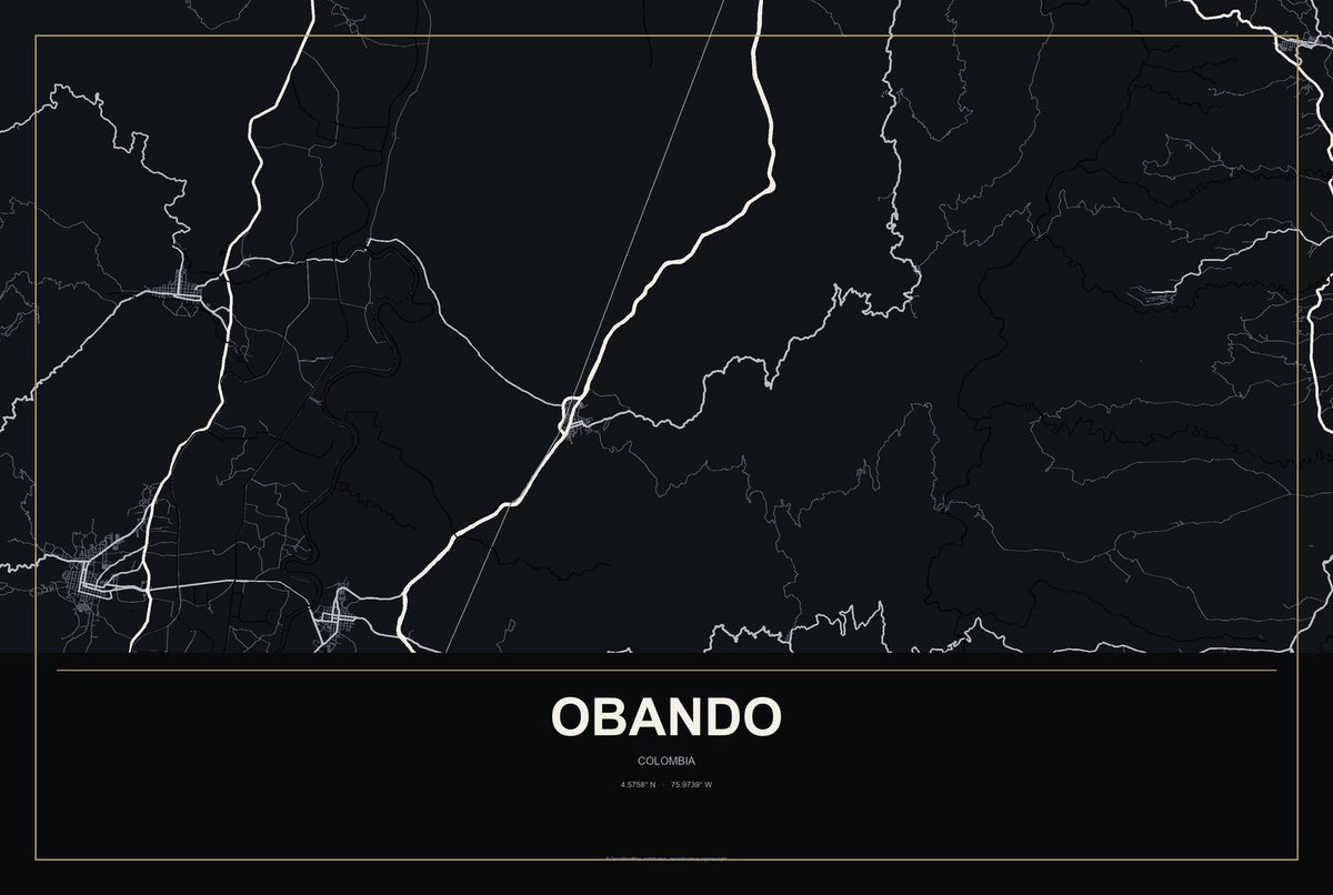 Obando, Colombia City Map Aluminum Sign in Metropolitan Noir style