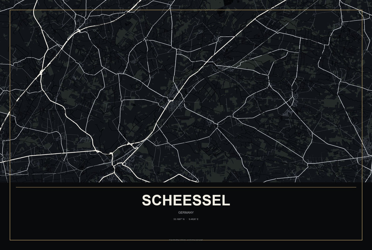 Scheeßel, Germany City Map Aluminum Sign in Metropolitan Noir style