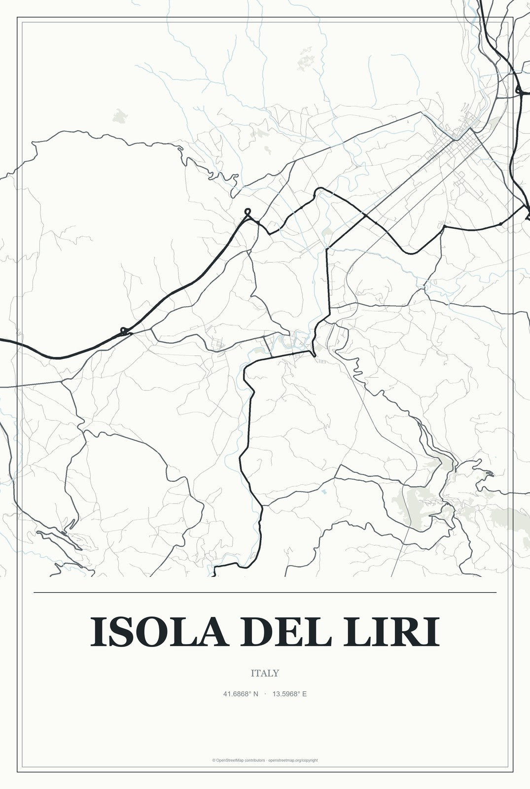 Isola del Liri, Italy City Map Aluminum Sign in Gallery Air style