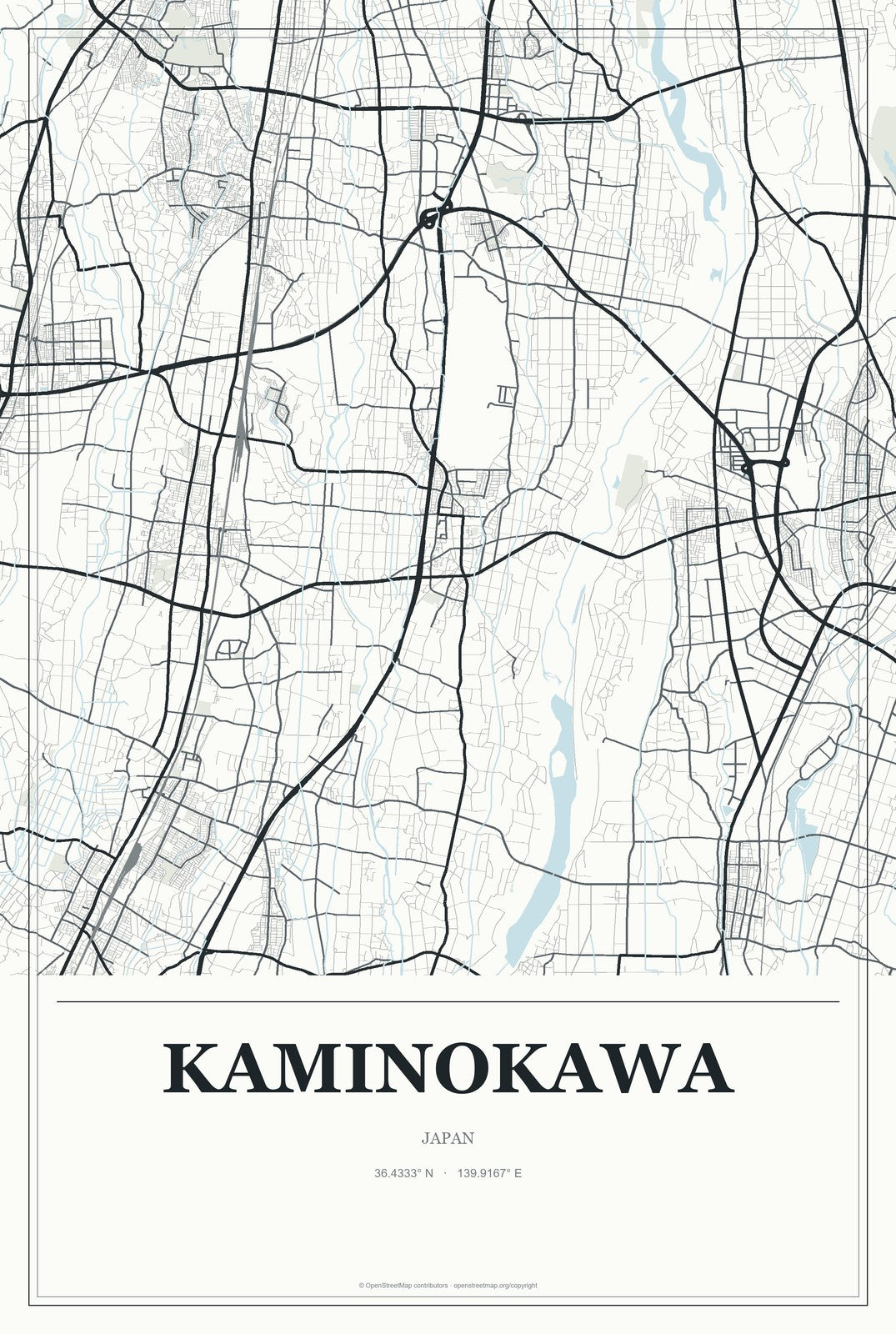 Kaminokawa, Japan City Map Aluminum Sign in Gallery Air style