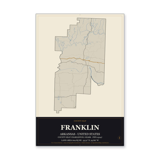 Franklin County, Arkansas Map Aluminum Sign in Museum Plaque style