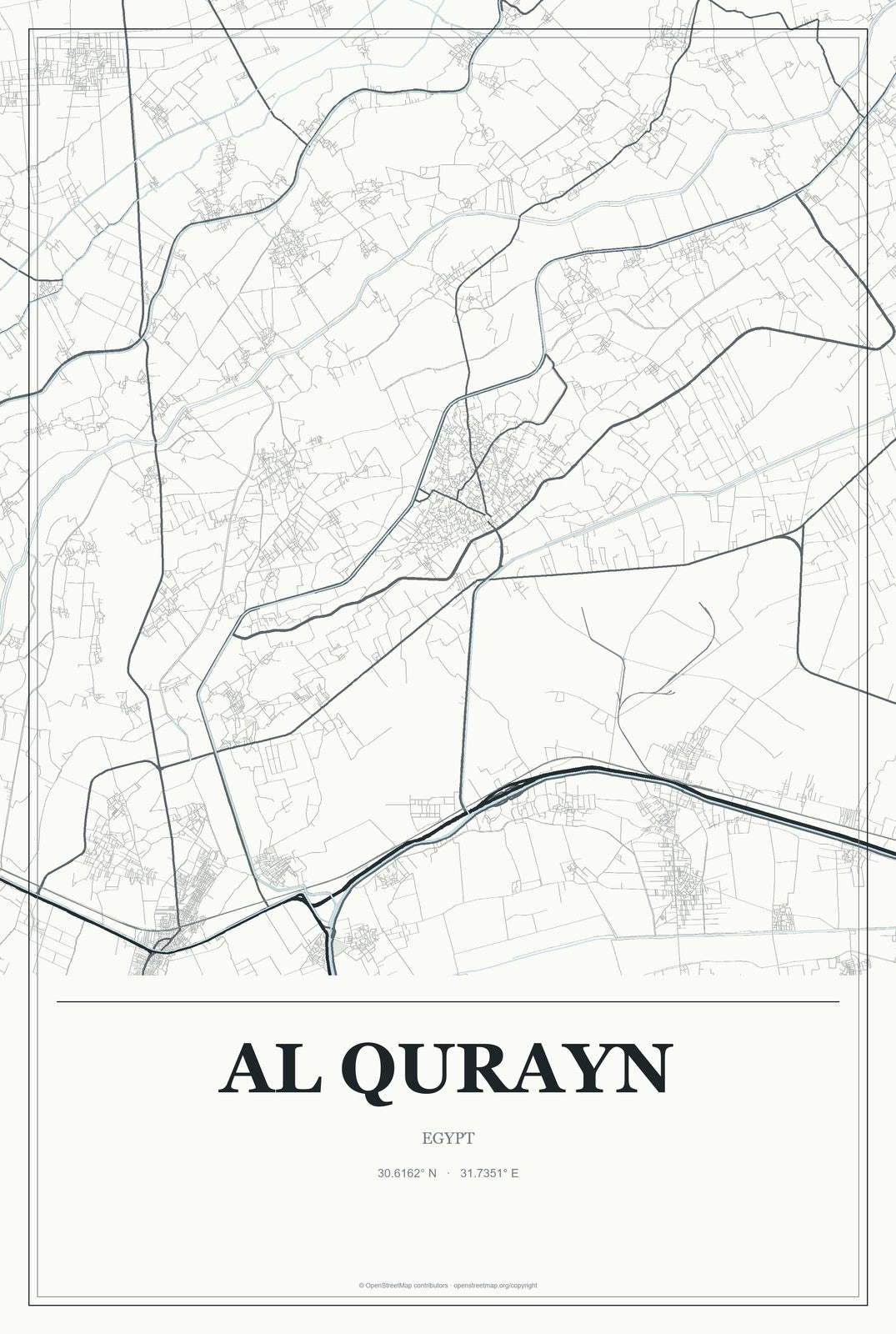 Al Qurayn, Egypt City Map Aluminum Sign in Gallery Air style