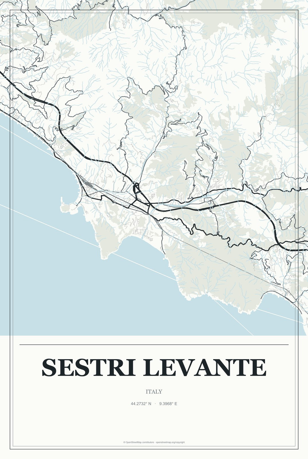 Sestri Levante, Italy City Map Aluminum Sign in Gallery Air style