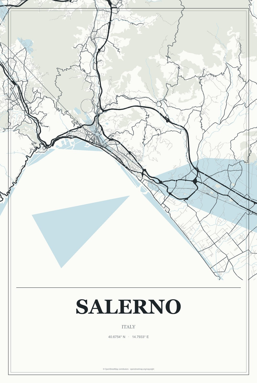 Salerno, Italy City Map Aluminum Sign in Gallery Air style