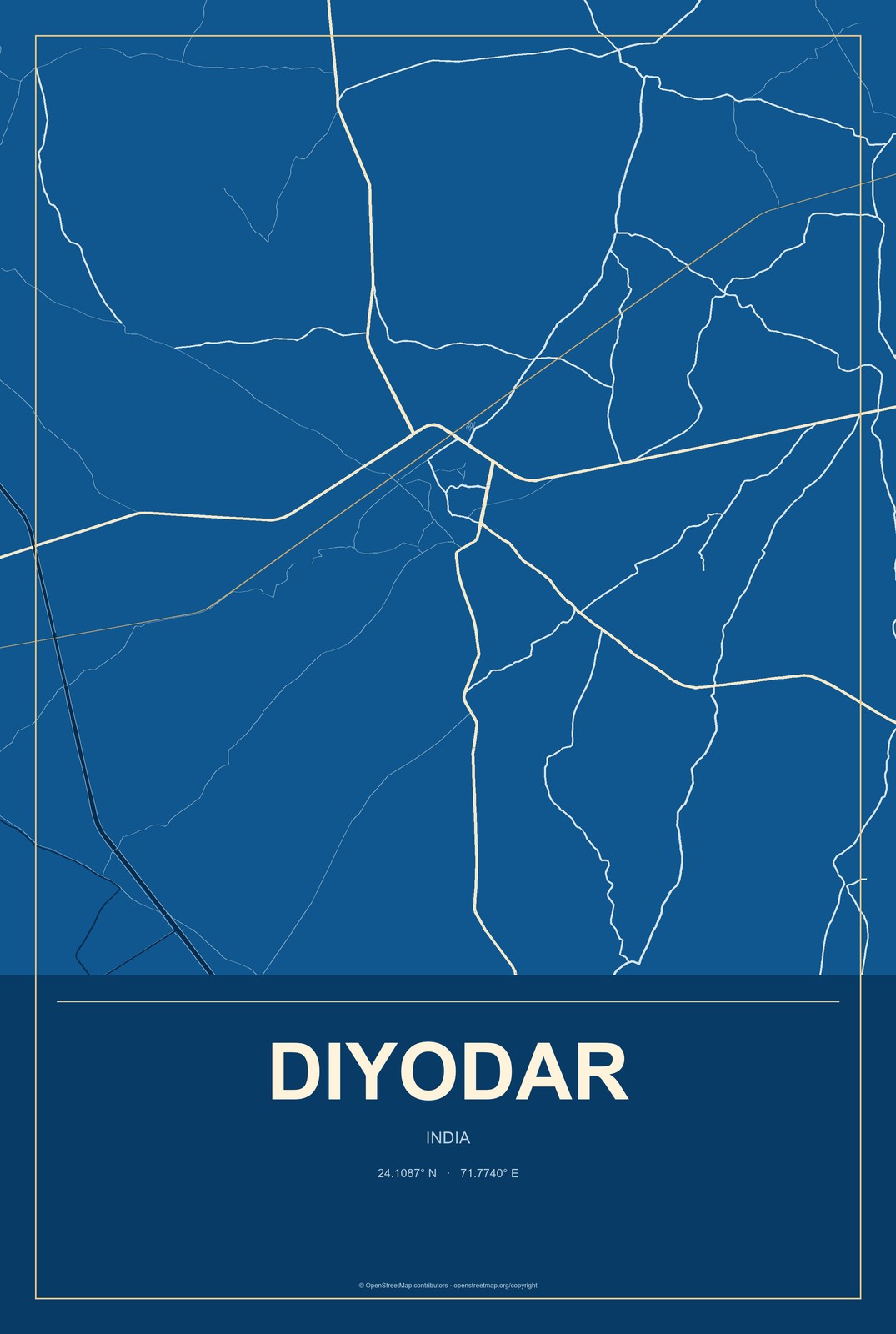 Diyodar, India City Map Aluminum Sign in Harbor Cobalt style