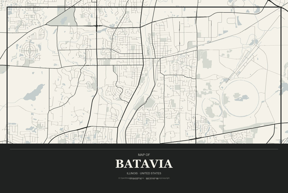 Batavia, Illinois City Map Aluminum Sign in Museum Plaque style