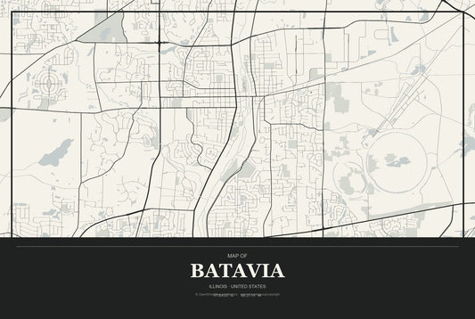 Batavia, Illinois City Map Aluminum Sign in Museum Plaque style