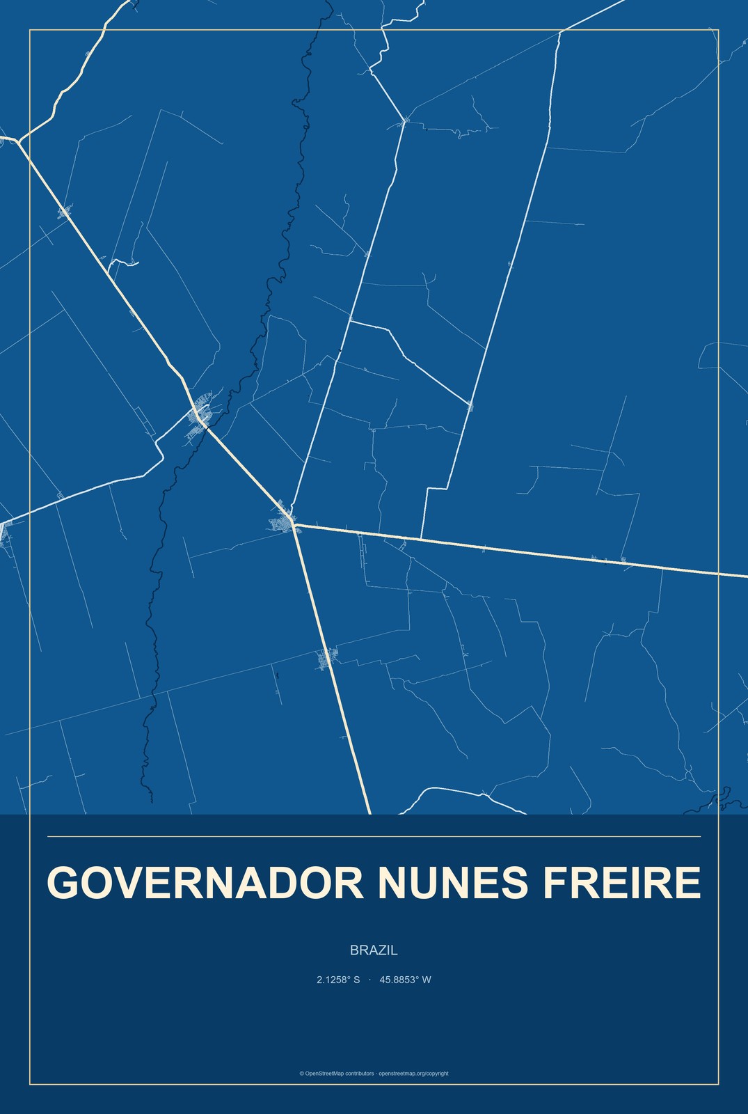 Governador Nunes Freire, Brazil City Map Aluminum Sign in Harbor Cobalt style