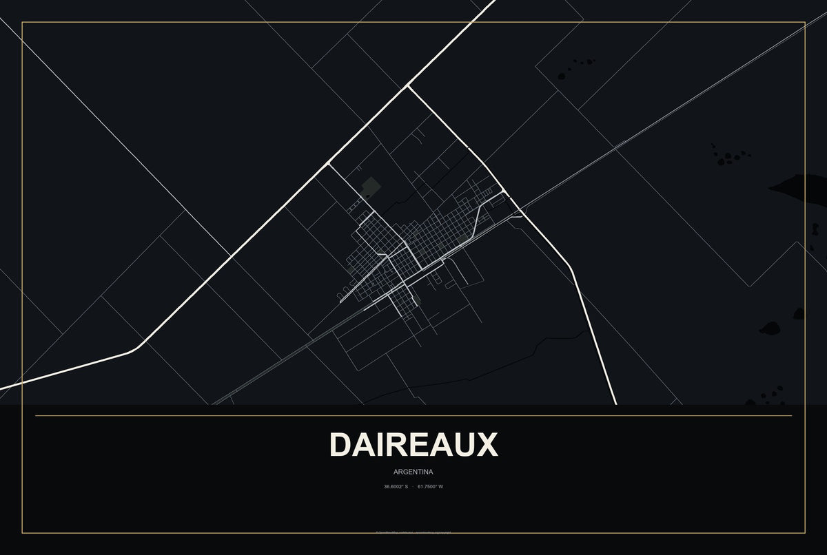Daireaux, Argentina City Map Aluminum Sign in Metropolitan Noir style
