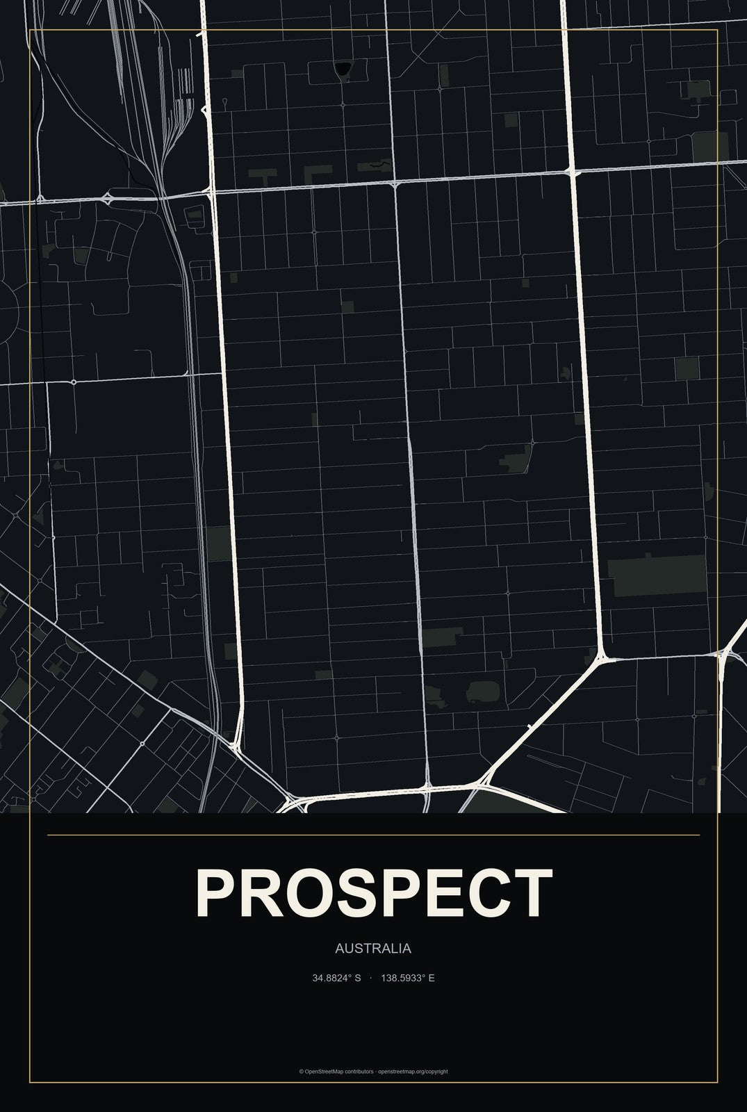 Prospect, Australia City Map Aluminum Sign in Metropolitan Noir style