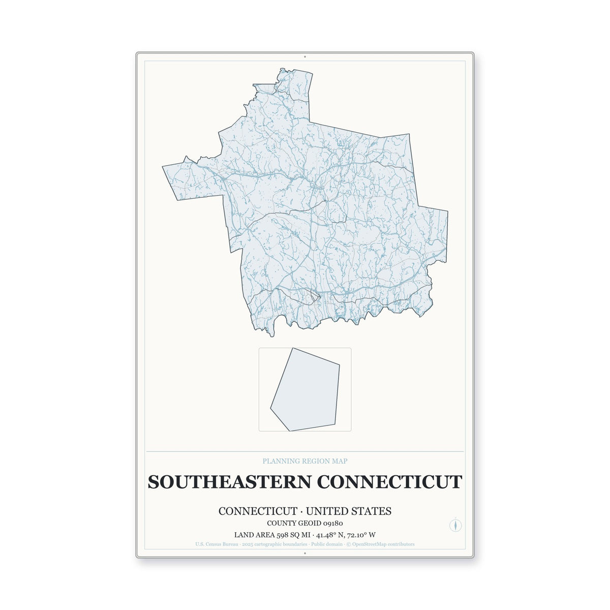 Southeastern Connecticut Planning Region, Connecticut Map Aluminum Sign in Gallery Air style