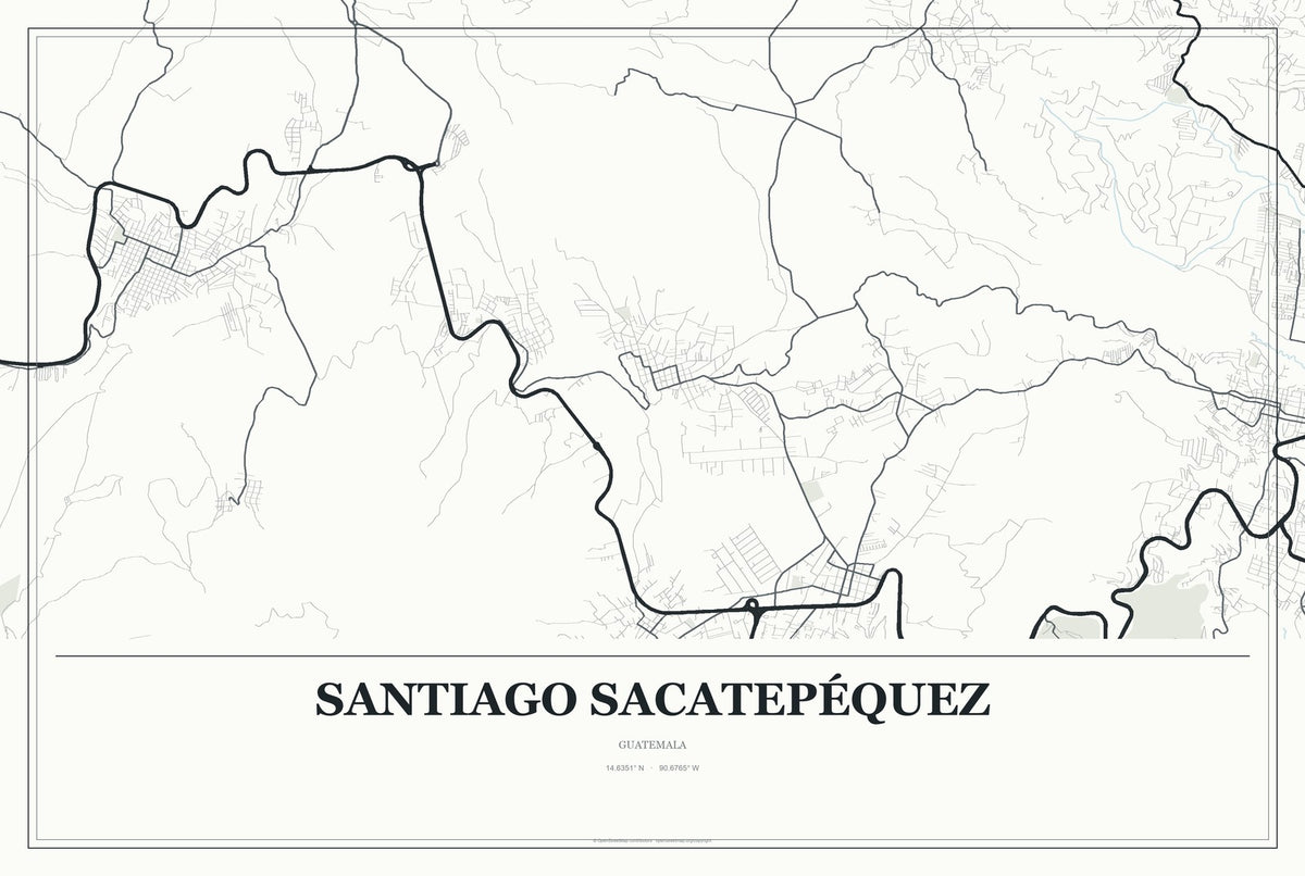 Santiago Sacatepéquez, Guatemala City Map Aluminum Sign in Gallery Air style