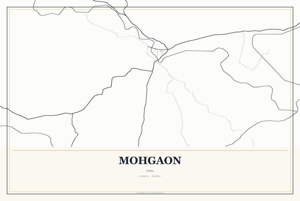 Mohgaon, India City Map Aluminum Sign in Citrine Modern style