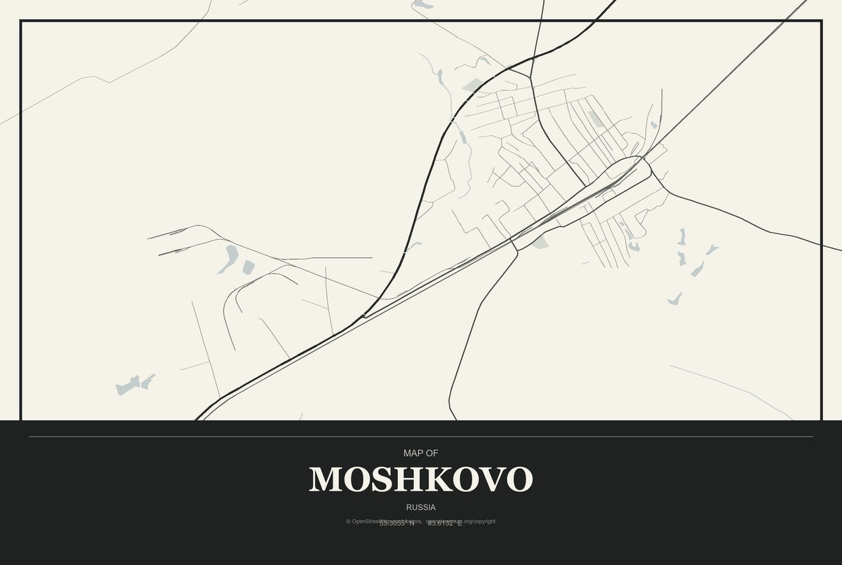 Moshkovo, Russia City Map Aluminum Sign in Museum Plaque style