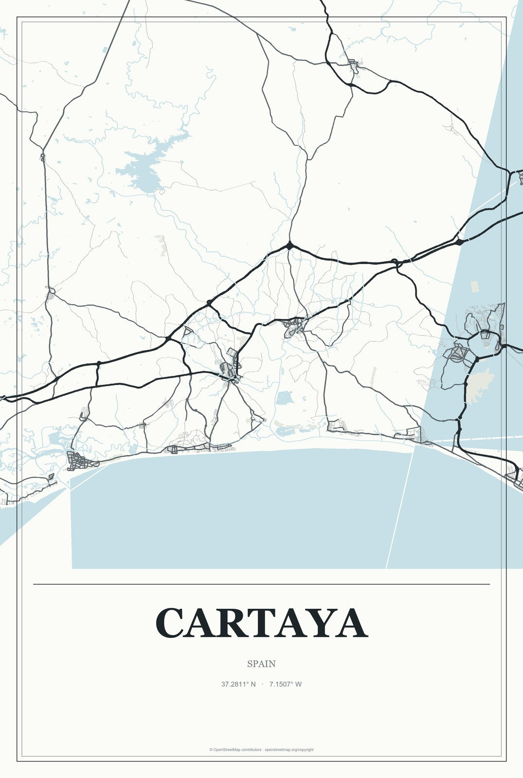 Cartaya, Spain City Map Aluminum Sign in Gallery Air style