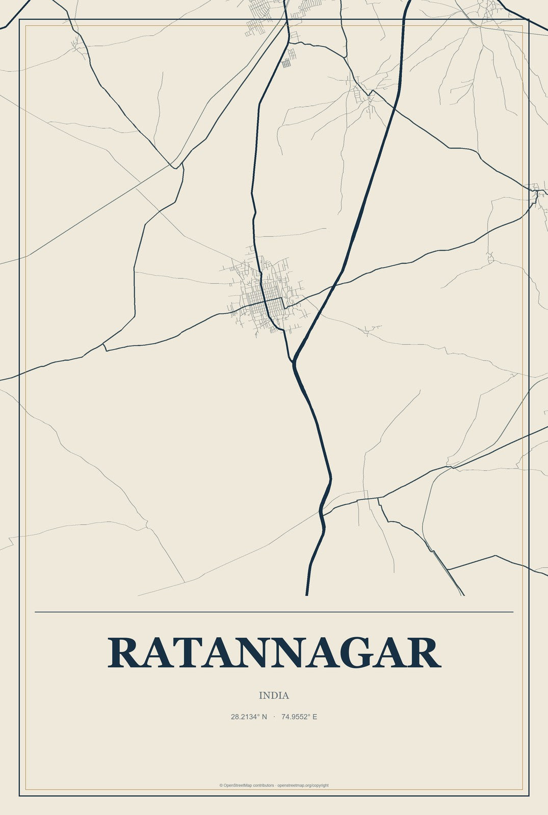 Ratannagar, India City Map Aluminum Sign in Coastal Cutout style
