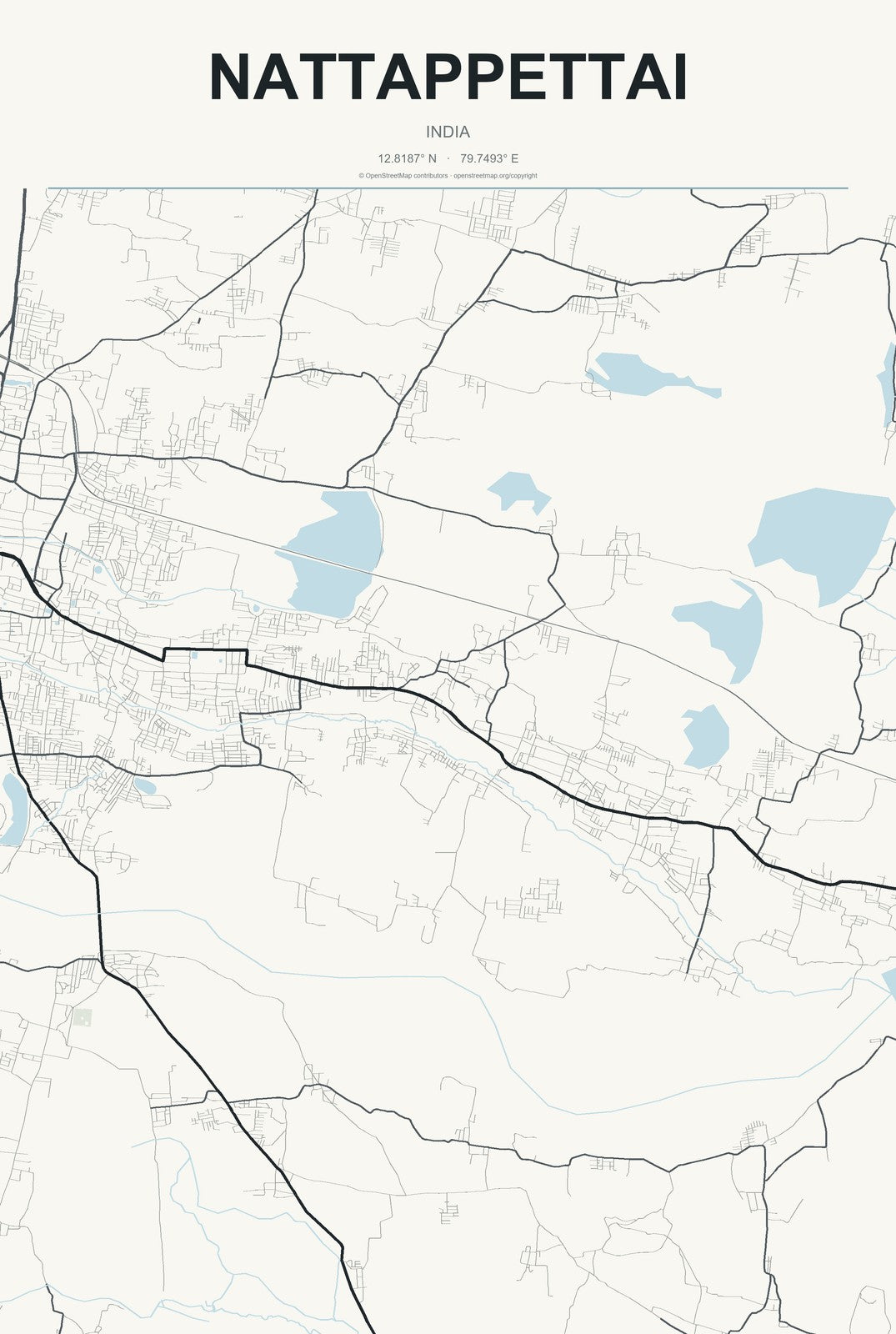 Nattappettai, India City Map Aluminum Sign in Headline Atlas style