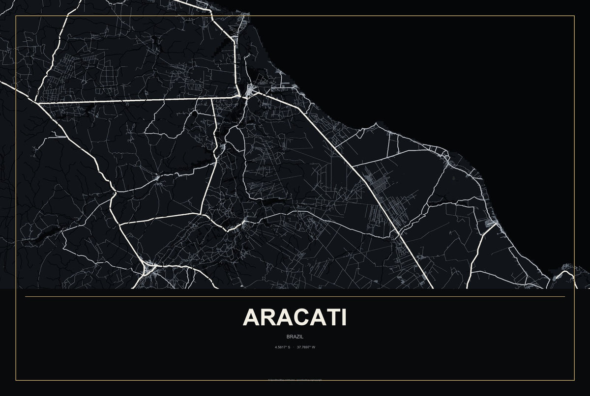 Aracati, Brazil City Map Aluminum Sign in Metropolitan Noir style