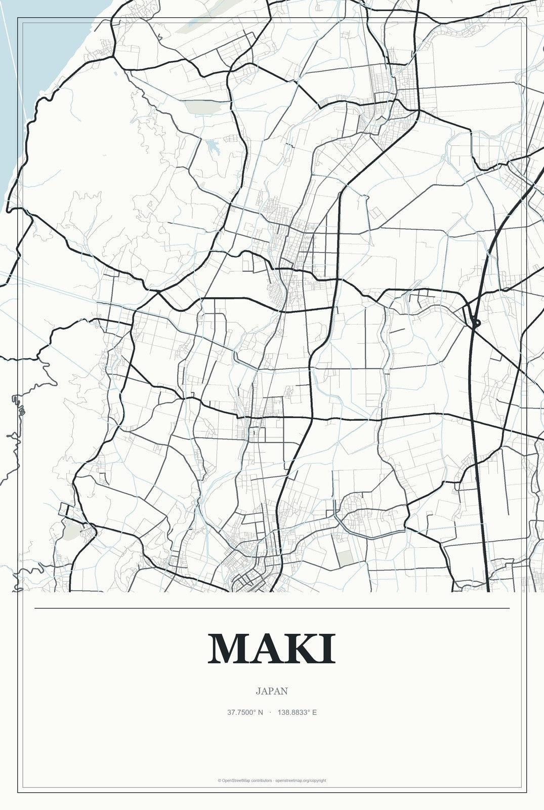 Maki, Japan City Map Aluminum Sign in Gallery Air style