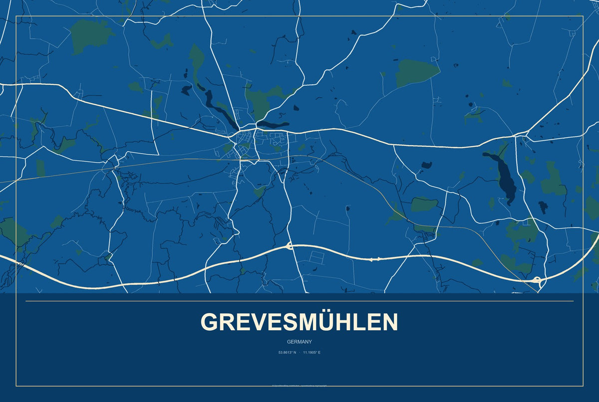 Grevesmühlen, Germany City Map Aluminum Sign in Harbor Cobalt style