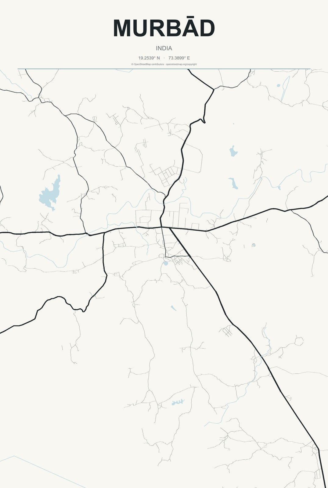 Murbād, India City Map Aluminum Sign in Headline Atlas style