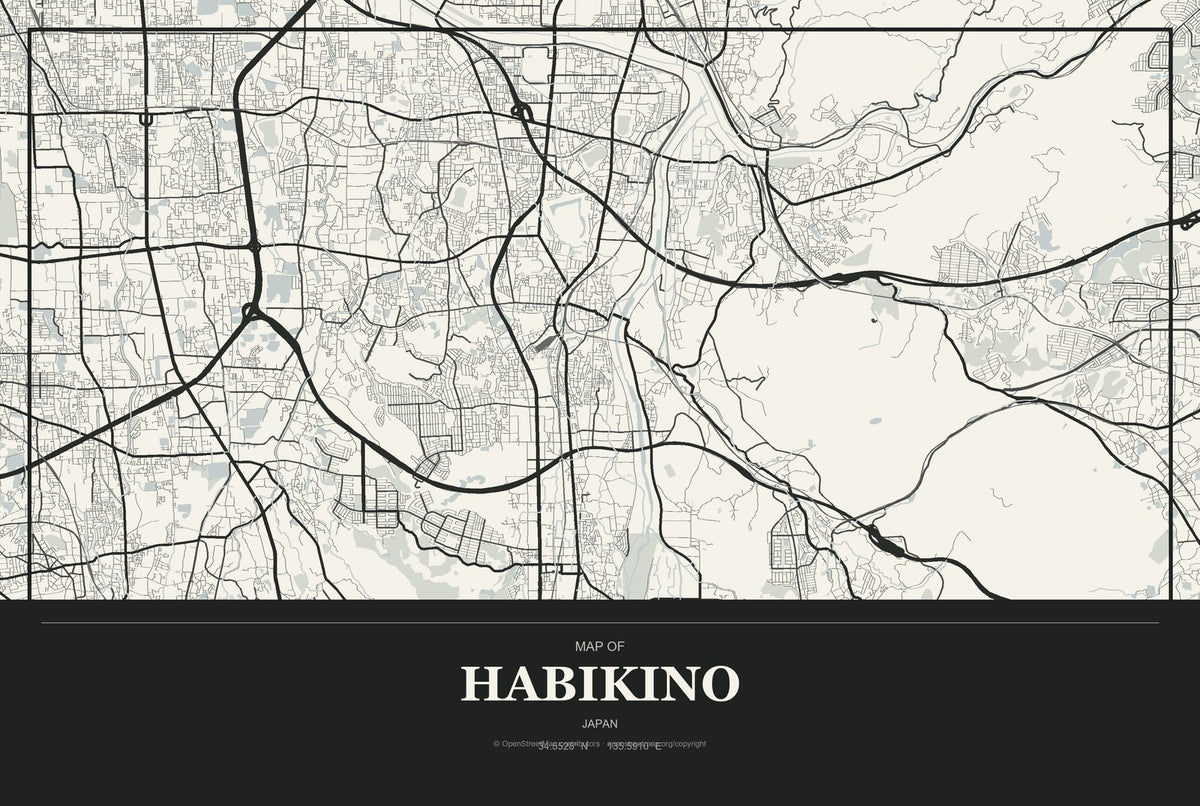 Habikino, Japan City Map Aluminum Sign in Museum Plaque style