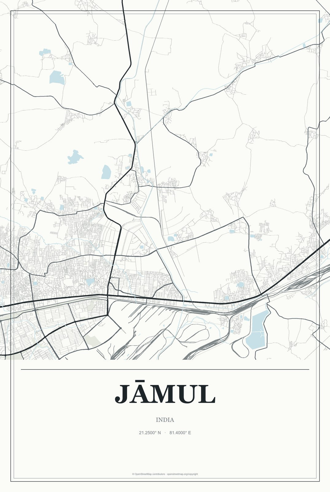 Jāmul, India City Map Aluminum Sign in Gallery Air style
