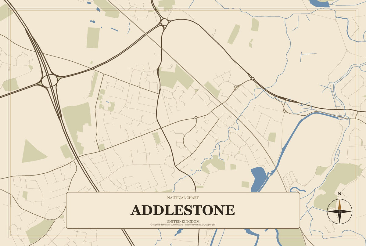 Addlestone, United Kingdom City Map Aluminum Sign in Heritage Nautical style