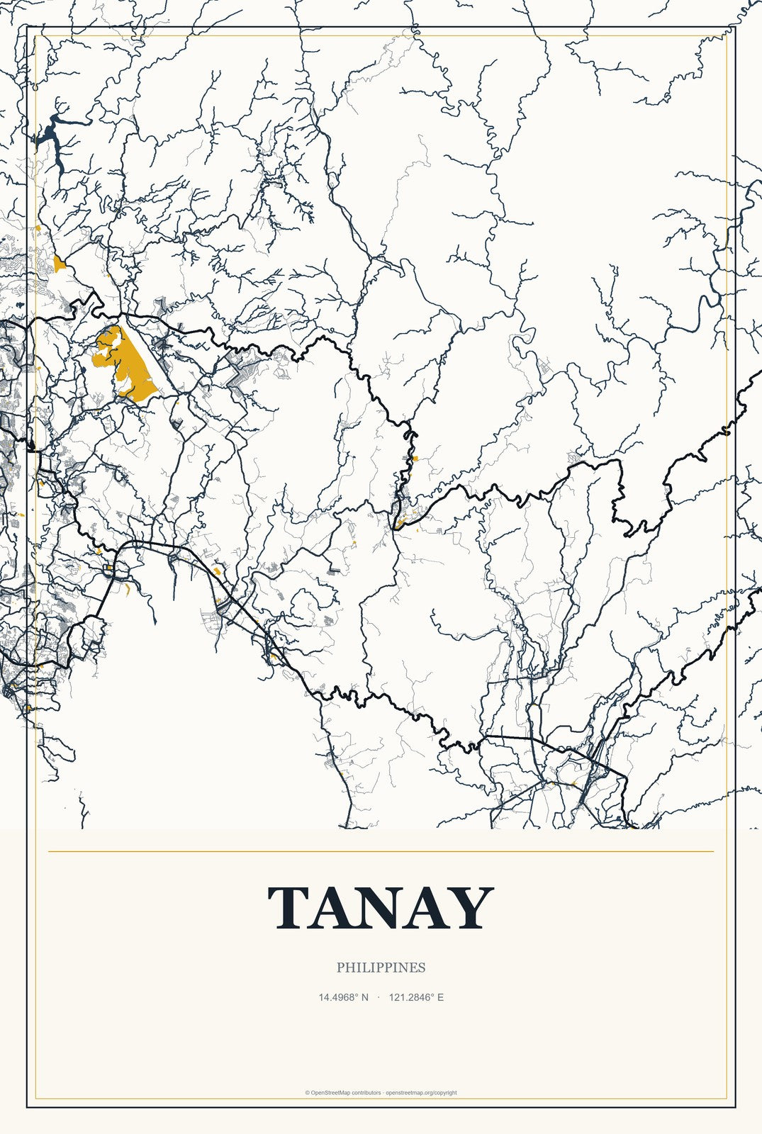 Tanay, Philippines City Map Aluminum Sign in Citrine Modern style