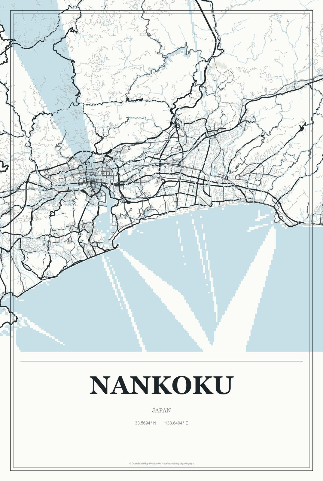Nankoku, Japan City Map Aluminum Sign in Gallery Air style