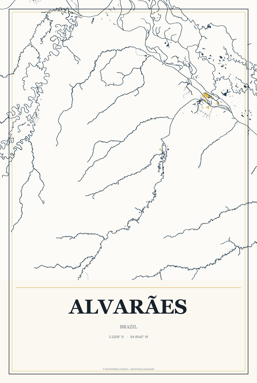 Alvarães, Brazil City Map Aluminum Sign in Citrine Modern style
