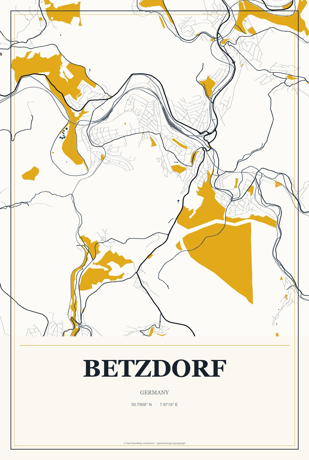 Betzdorf, Germany City Map Aluminum Sign in Citrine Modern style