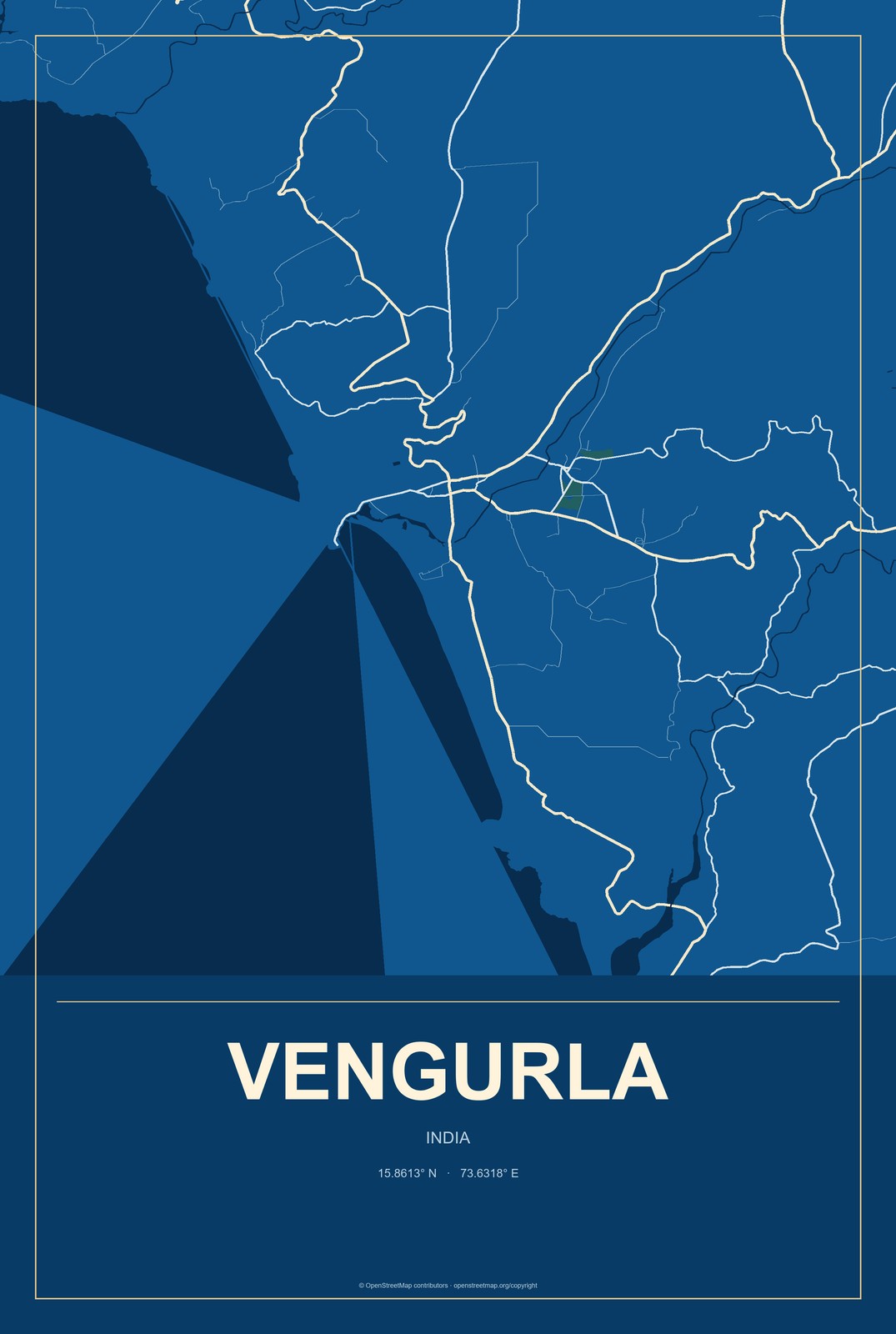 Vengurla, India City Map Aluminum Sign in Harbor Cobalt style