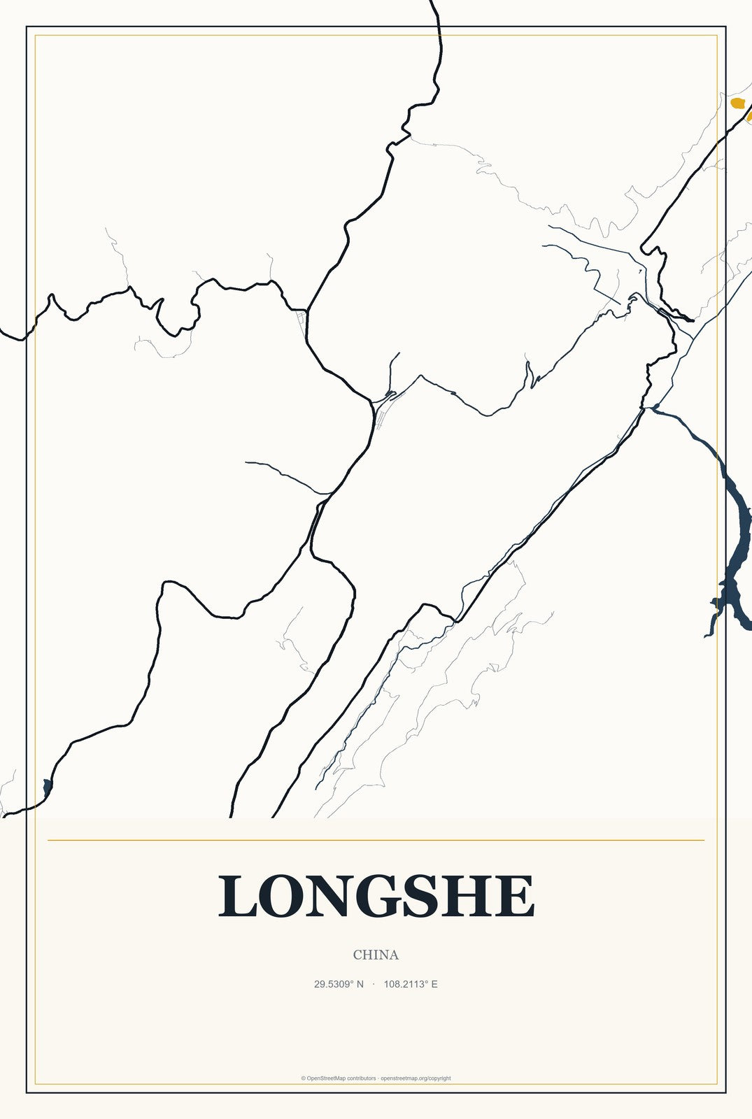 Longshe, China City Map Aluminum Sign in Citrine Modern style