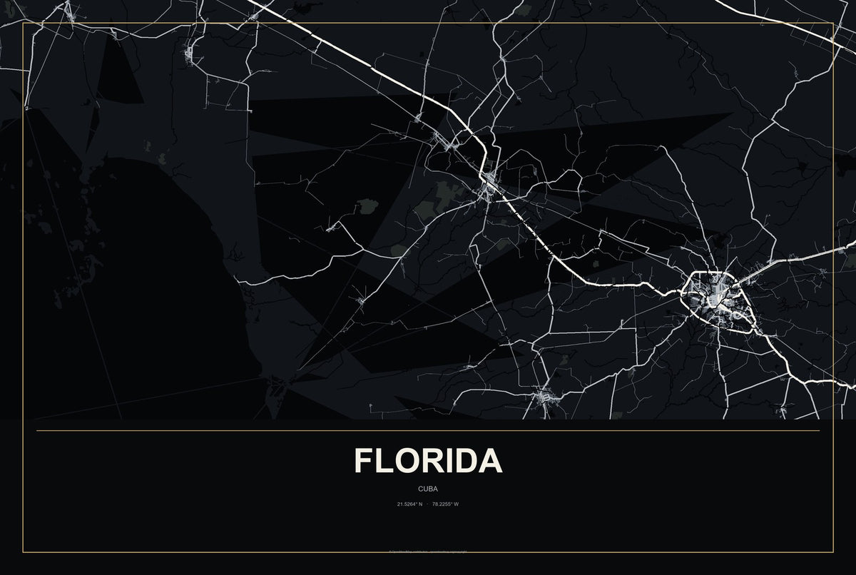 Florida, Cuba City Map Aluminum Sign in Metropolitan Noir style